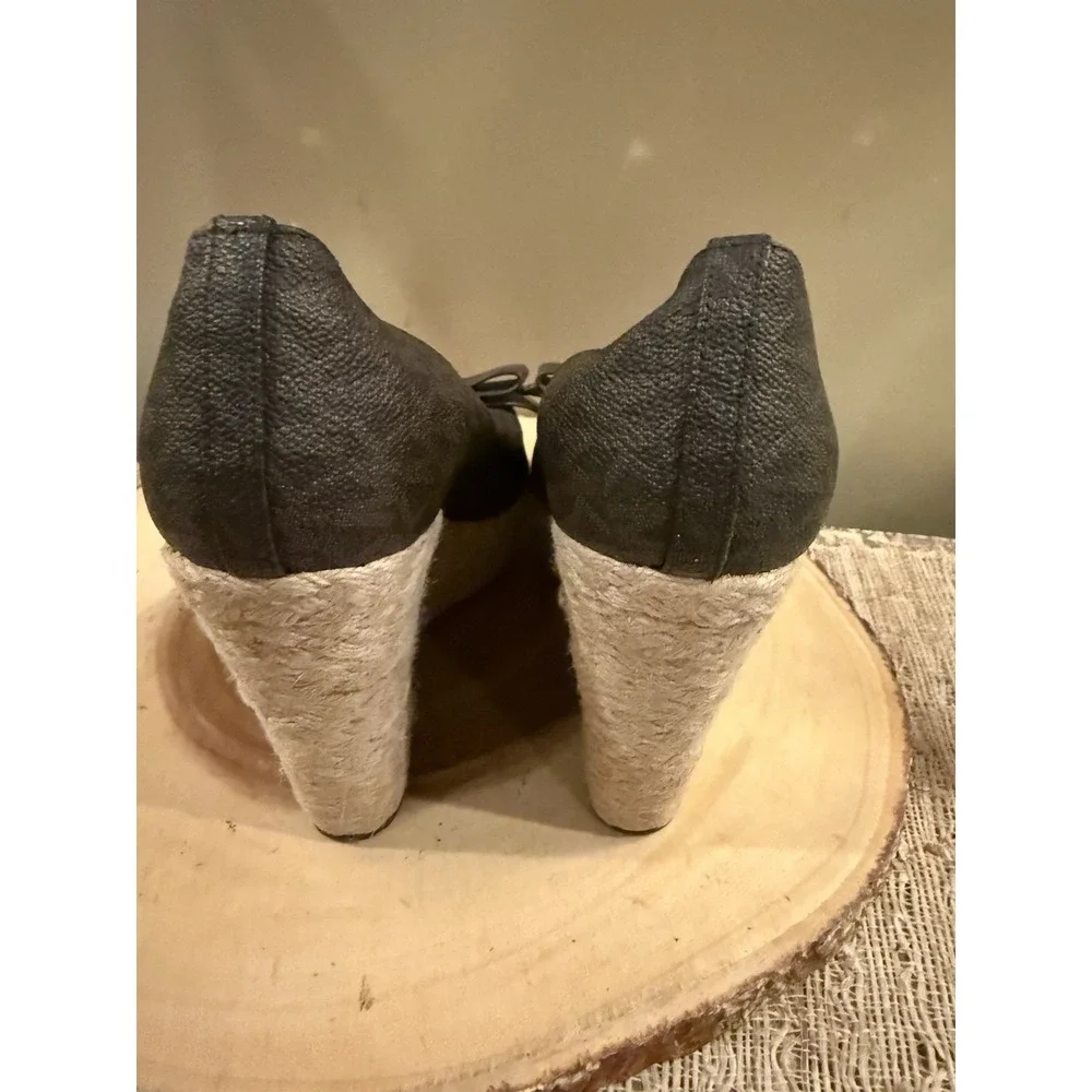 Michael Kors MEG MK 8.5 Brown Logo‎ Signature Peep Toe Bow Espadrille's Wedges